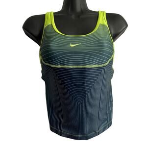 Nike Womens Size XS Fitted Athletic Tank Top Built in Bra Sleeveless Yellow Blue